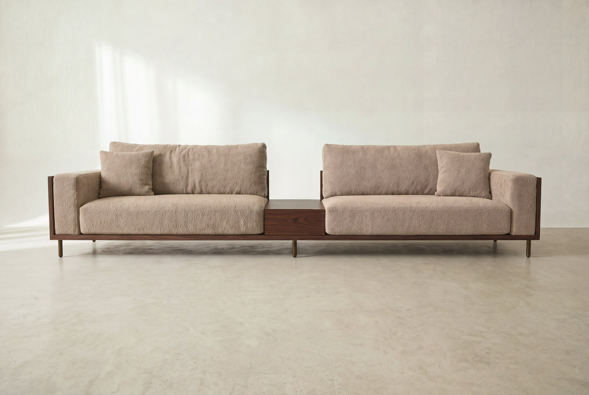 Cornice wood frame sofa, front view