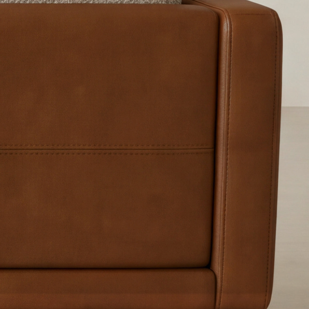 Close-up of the leather back corner on the Sella sofa
