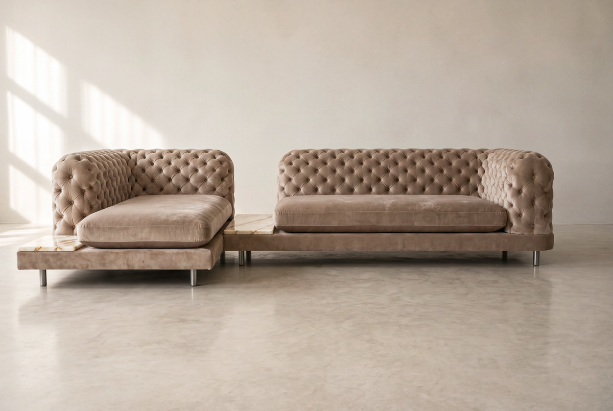 Palazzo Chesterfield sofa and chaise, front view
