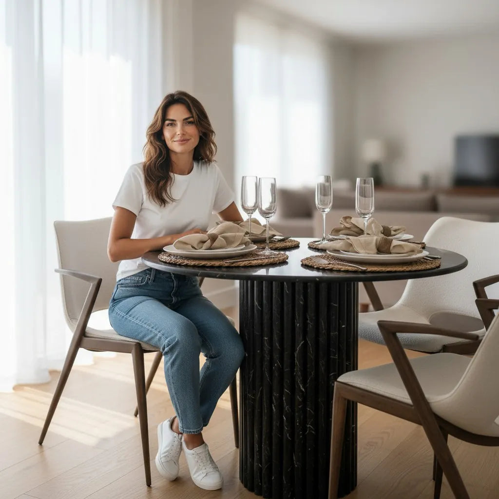 Dominio Black Marquina Marble Round Dining Table | Casa Di Andi