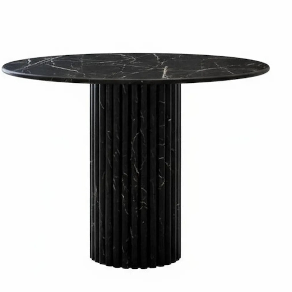 Black marble dining table on a white background