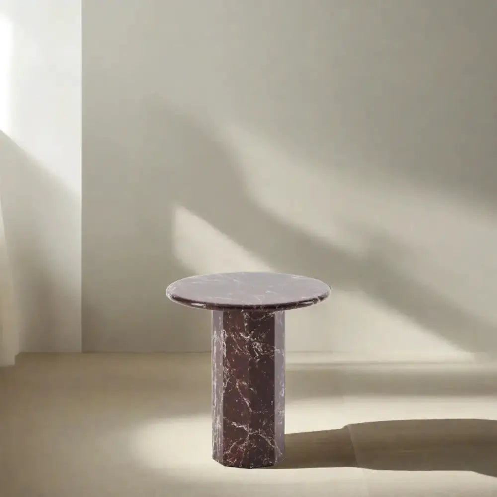 EPICO ROSSO LEVANTO MARBLE SIDE TABLE DISTANT VIEW - CASA DI ANDI