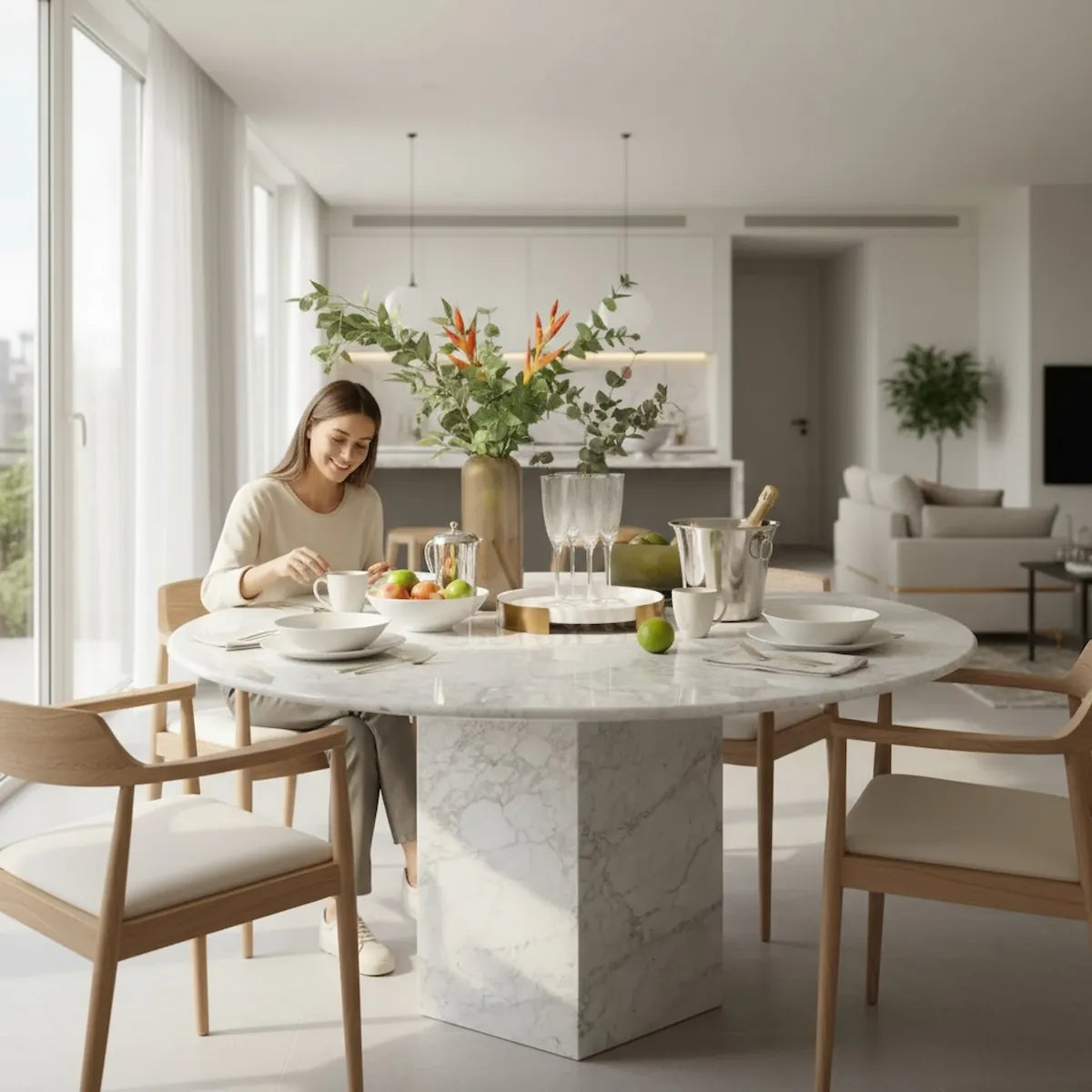 Epico White Carrara Marble Dining Table | Casa Di Andi