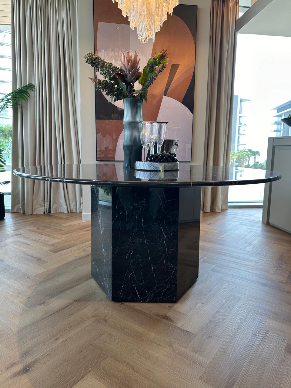 Round Marble Dining Table Black Marquina Casa Di Andi Dubai