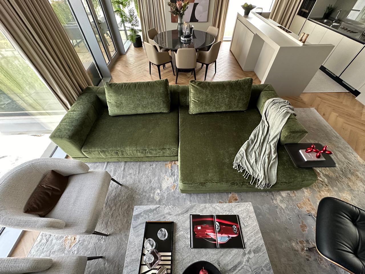 Custom Green Velvet L SHape Sofa Casa Di Andi Dubai