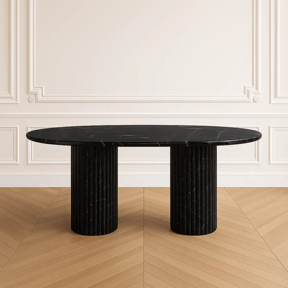 Black marble oval dining table with dual base – Casa Di Andi Dubai