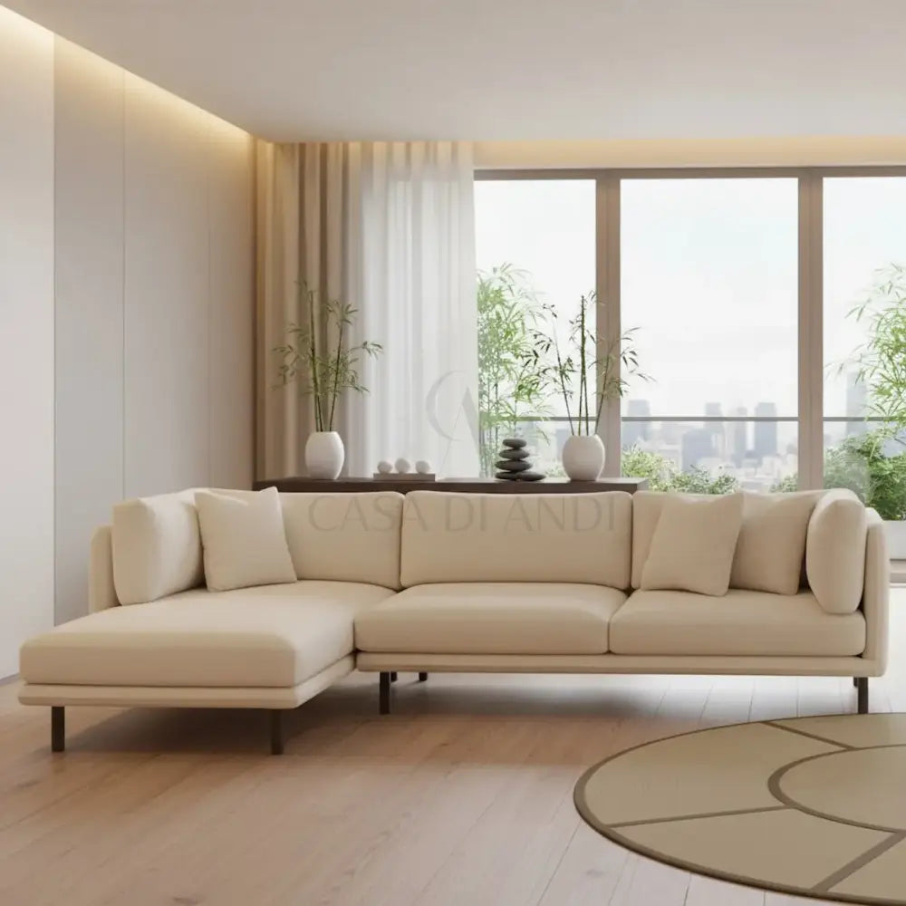 Modern L-shaped sectional sofa in ivory fabric by Casa Di Andi Essentials Dubai