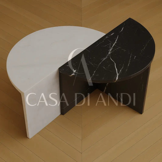 SEMILUNA BLACK AND WHITE MARBLE COFFEE TABLE