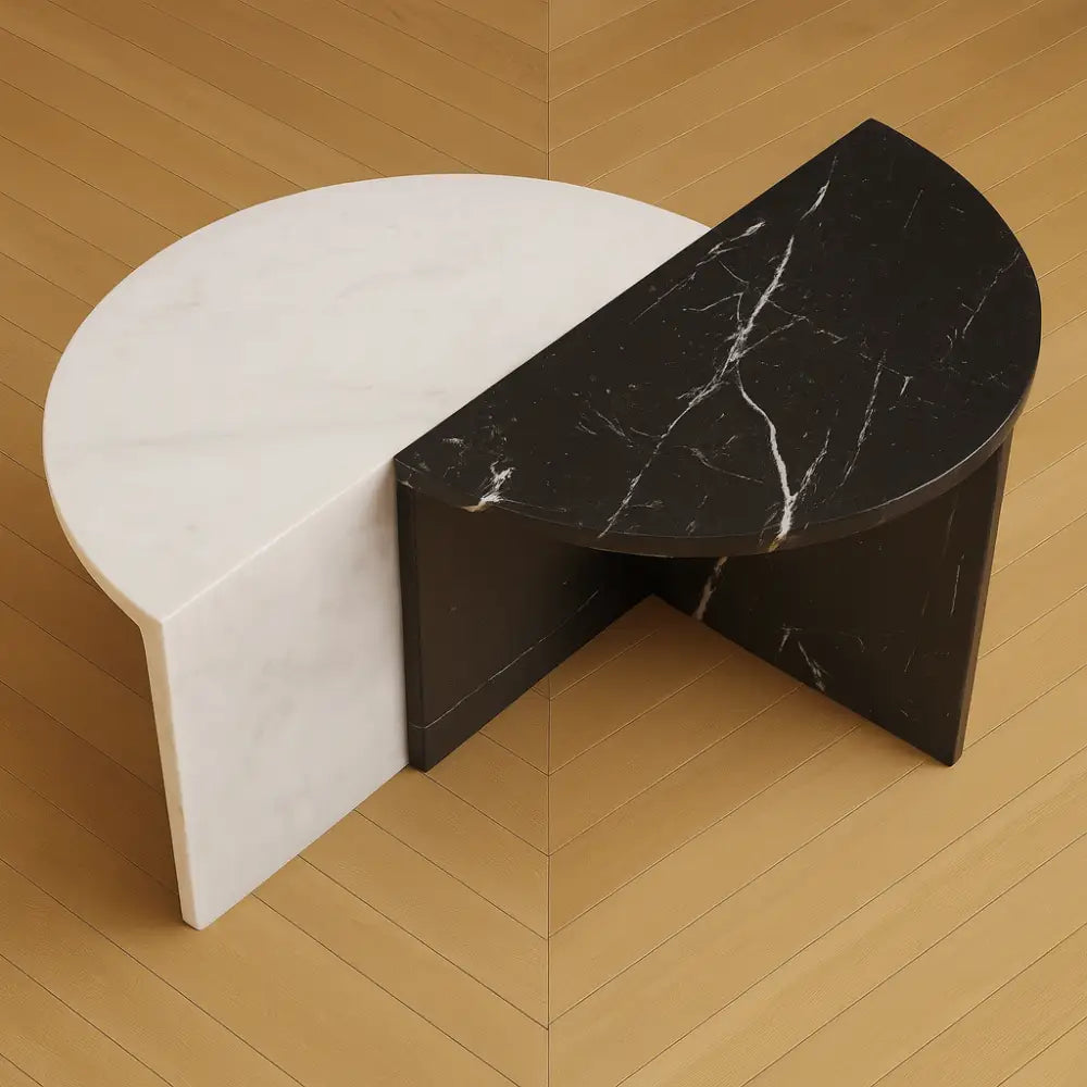 SEMILUNA BLACK AND WHITE MARBLE COFFEE TABLE