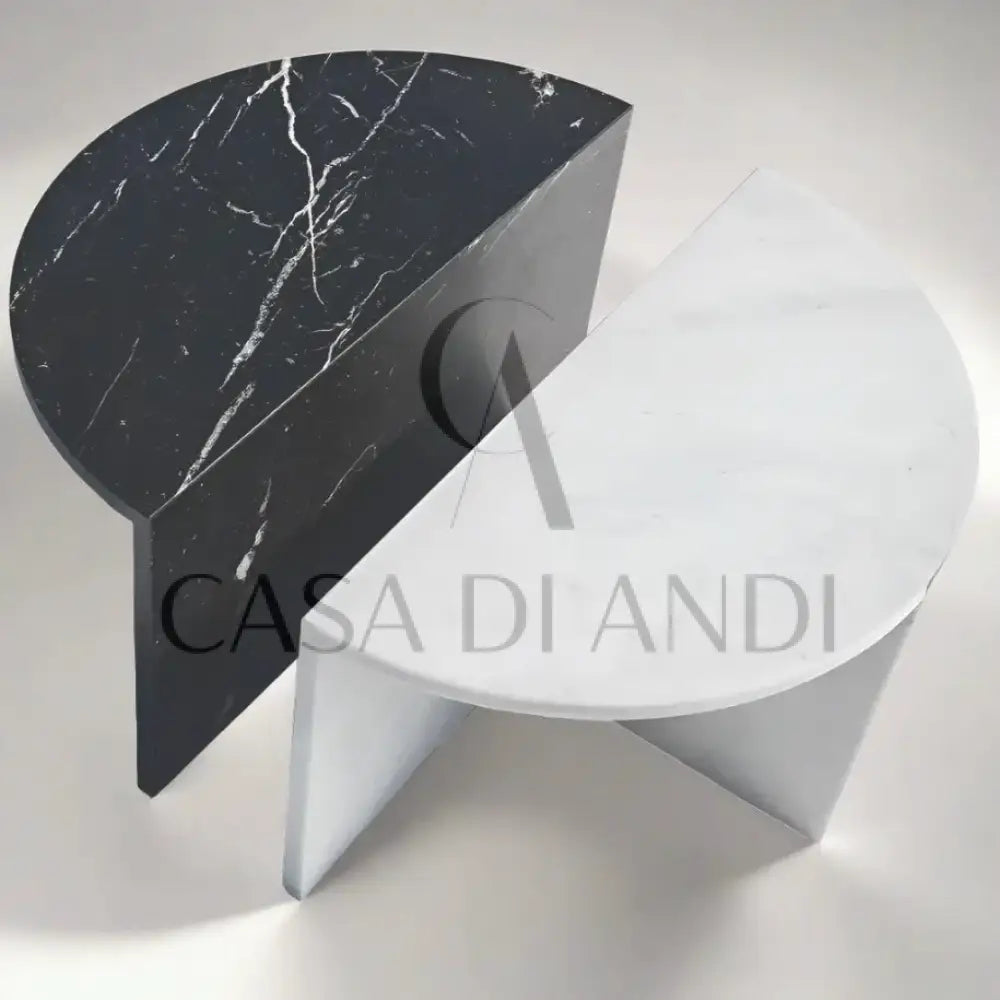 SEMILUNA BLACK AND WHITE MARBLE COFFEE TABLE - CASA DI ANDI