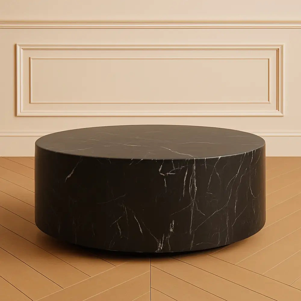 SFERICO BLACK MARQUINA COFFEE TABLEBlack marble round coffee table with sculptural design – Casa Di Andi Dubai