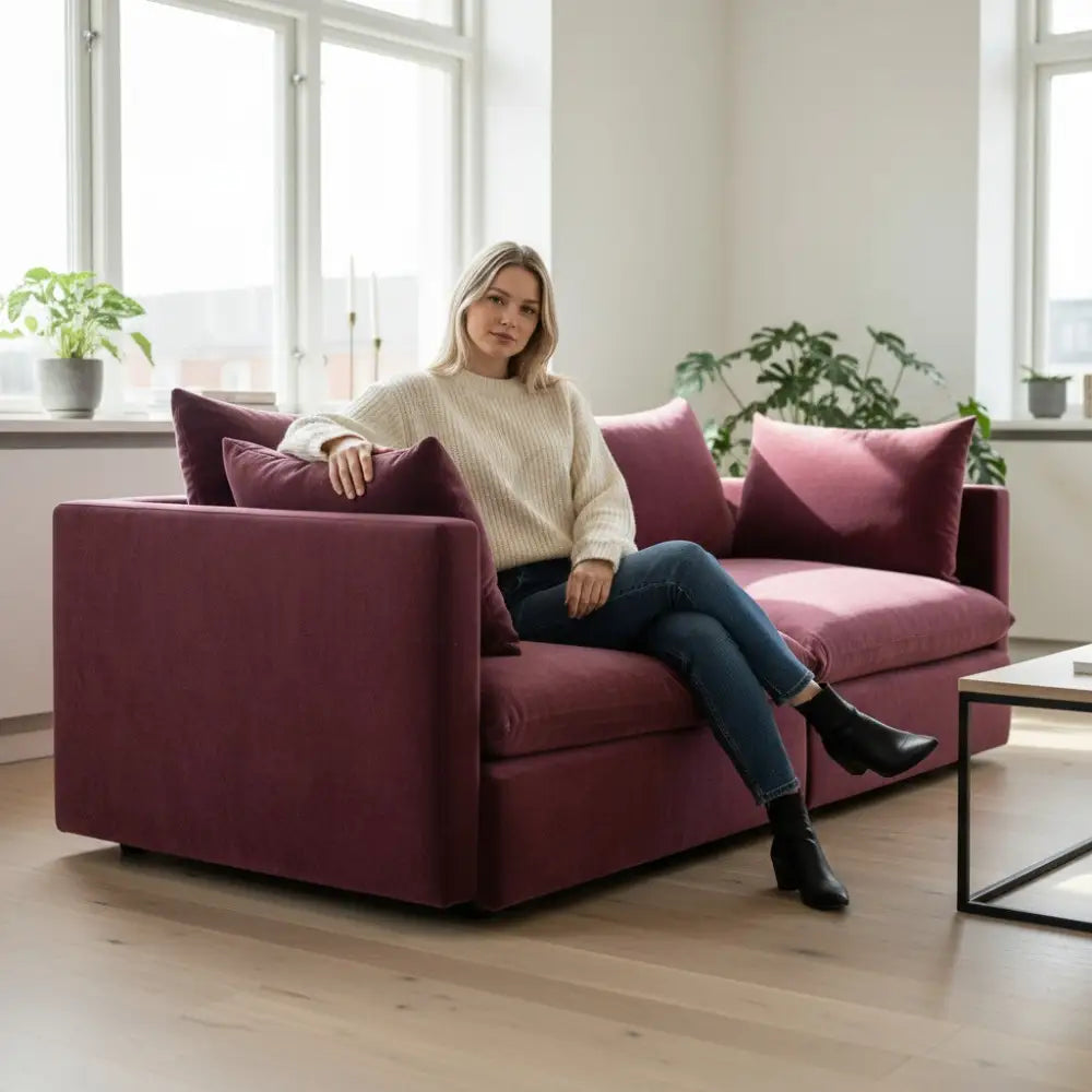 Vera 2-Seater Sofa in burgundy velvet fabric by Casa Di Andi Dubai